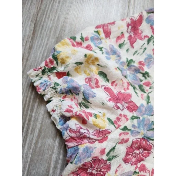 Falls Creek Linen Blend Floral Shirt Short Ruffle Sleeves V Neck Plus Sz 3X EUC - Picture 4 of 8